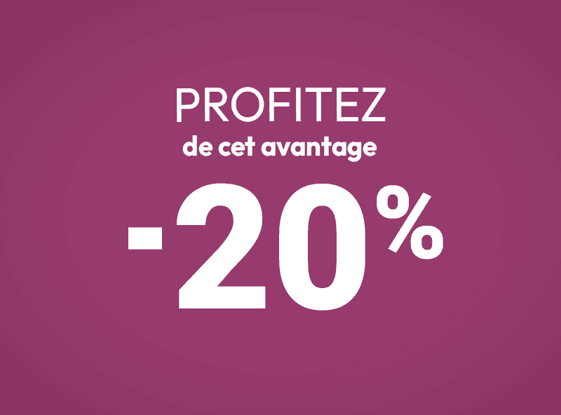 20% de remise (hors promotions, cartouches et articles non remisables)